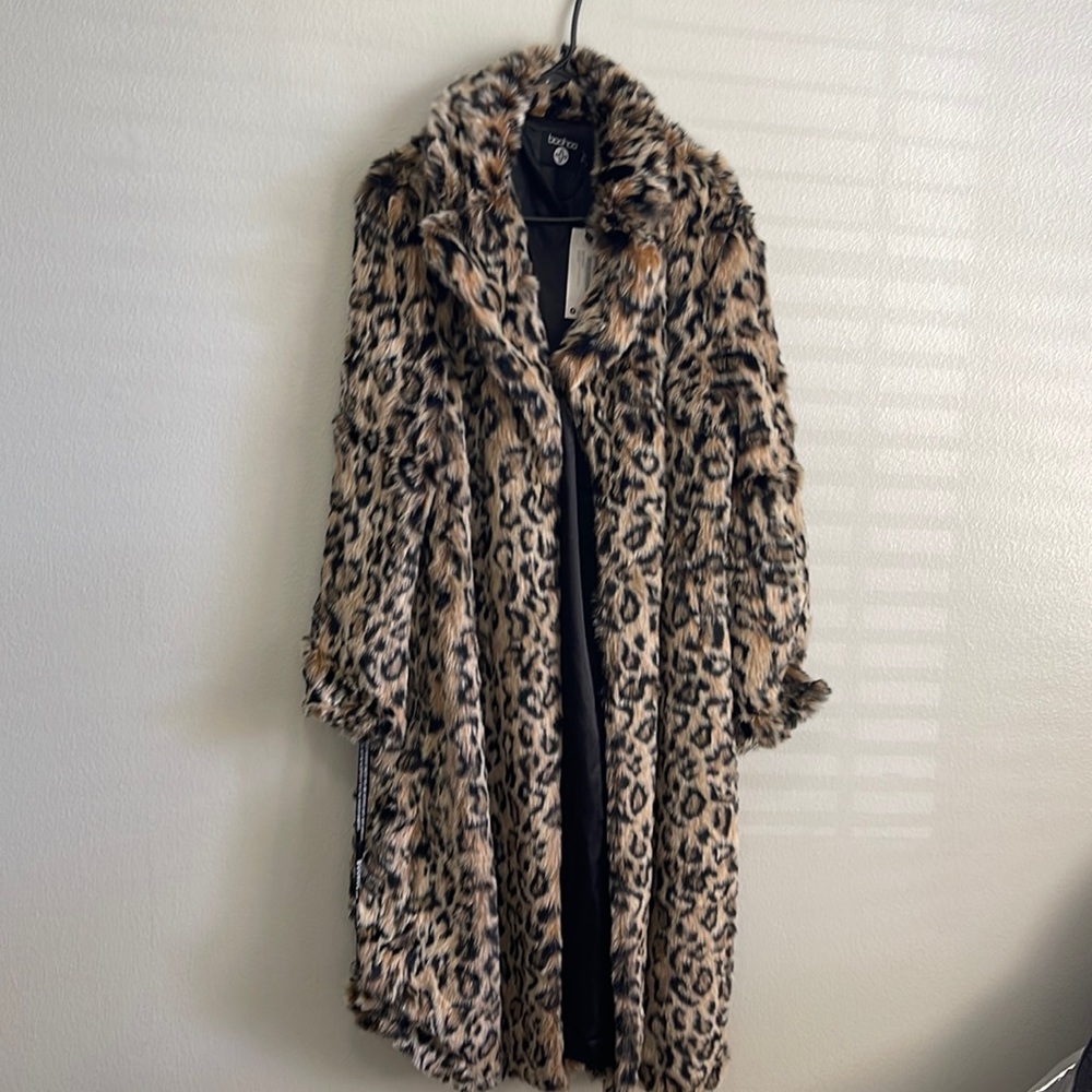 Faux fur leopard Trench coat